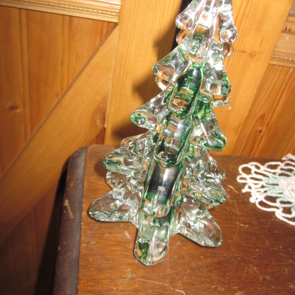 vTG SILVESTRI CRYSTAL GLASS ART TREE IN BOX 8.5 IN CLEAR GREEN CENTER CHRISTMAS - Picture 2 of 5